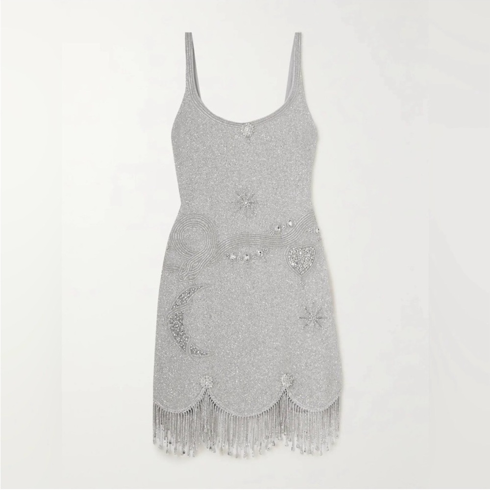 Clio Peppiatt Charms Silver Beaded Fringe Mini Dress Size S - Picture 3 of 8